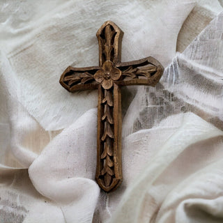 Rosemary Hand Carved Wood Wall Cross