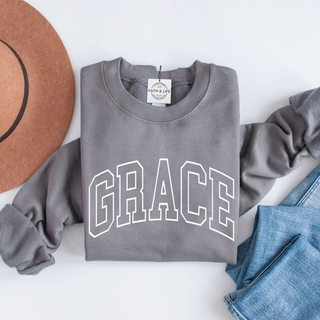 GRACE Cozy Christian Crewneck Sweatshirt, Gospel Wear and Share