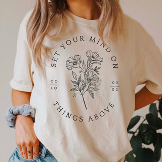 Set Your Mind On Things Above Fall Short Sleeve Graphic T-Shirt in Multiple Color Options