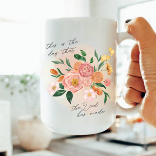 This is The Day Watercolor Floral Christian 15oz Ceramic Coffee Mug