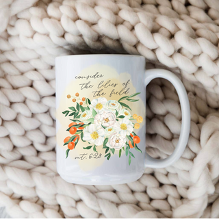 Consider the Lilies Watercolor Floral Christian 15oz Ceramic Coffee Mug