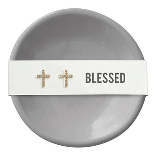 Ceramic Ring Dish & Earrings - Blessed