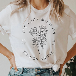 Set Your Mind On Things Above Fall Short Sleeve Graphic T-Shirt in Multiple Color Options