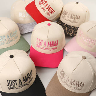 JUST A MAMA WHO LOVES JESUS Embroidery Two-Tone Trucker Hat