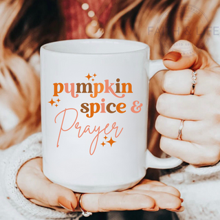 Pumpkin Spice & Prayer Fall Christian Coffee Mug