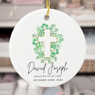 Green Cross Personalized Baptism - Confirmation - Dedication - First Communion - Ceramic Ornament