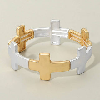 Worn Metal Cross Stretch Bracelet