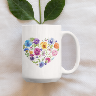 Watercolor Floral Heart 15oz Ceramic Mother's Day Mug