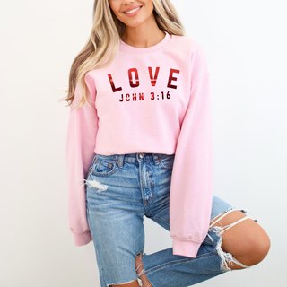 LOVE John 3:16 Valentine's Day Red Foil Christian Sweatshirt