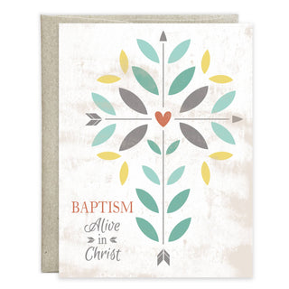 With Scripture Baptism Card - Vines & Hearts Cross