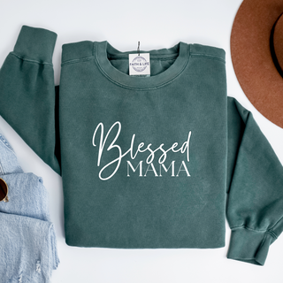 Blessed Mama Heavyweight Christian Mothers Day Crewneck Sweatshirt