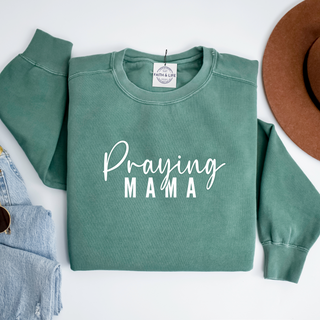 Praying Mama Heavyweight Christian Mothers Day Crewneck Sweatshirt