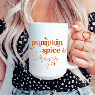 Pumpkin Spice & Prayer Fall Christian Coffee Mug