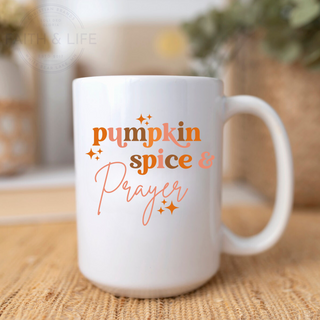 Pumpkin Spice & Prayer Fall Christian Coffee Mug