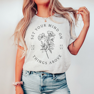 Set Your Mind On Things Above Fall Short Sleeve Graphic T-Shirt in Multiple Color Options