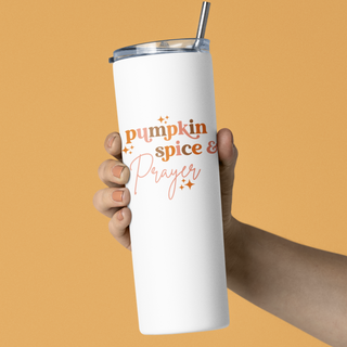 Pumpkin Spice & Prayer Stainless Steel Double-Wall Vacuum Sealed Insulated 20oz. Travel Tumbler With Straw For Hot or Cold Beverages