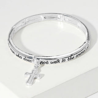 Blessed Message Abalone Cross Charm Stretch Bracelet