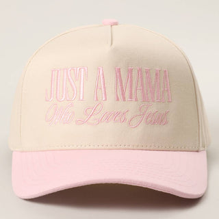 JUST A MAMA WHO LOVES JESUS Embroidery Two-Tone Trucker Hat