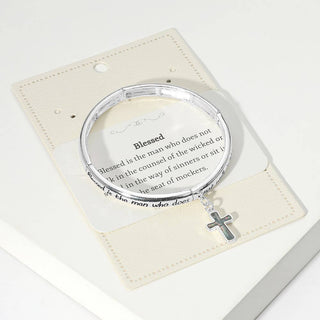 Blessed Message Abalone Cross Charm Stretch Bracelet