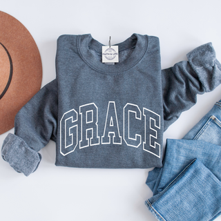 GRACE Cozy Christian Crewneck Sweatshirt, Gospel Wear and Share