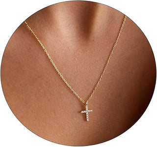 Cubic Zirconia Cross Necklace - Gold