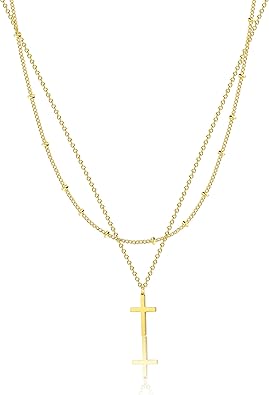 Dainty Layered Beaded Cross Necklace