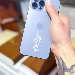 Clear Pure White Floral Cross Waterproof Vinyl Sticker