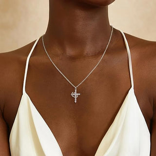Cross Necklace with Royal Crown Cubic Zirconia