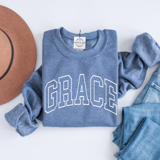 GRACE Cozy Christian Crewneck Sweatshirt, Gospel Wear and Share