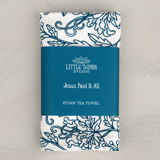 Jesus Paid It All Hymn Tea Towel - Blue