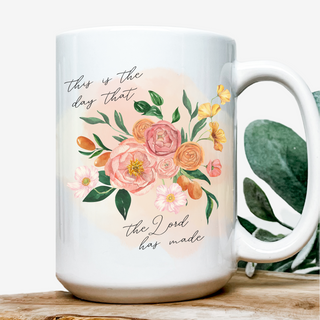 This is The Day Watercolor Floral Christian 15oz Ceramic Coffee Mug