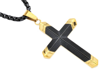 Men's Two-Toned Black With Gold Tipped S.Steel Cross Pendant