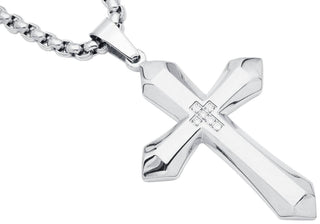 S.steel CZ Cross Pendant  w/ 24" Round Box Chain