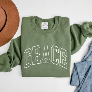 GRACE Cozy Christian Crewneck Sweatshirt, Gospel Wear and Share