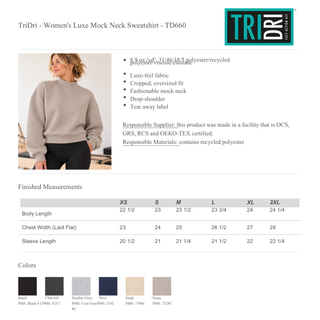Custom Women’s TriDri TD660 Women's Luxe Mock Neck Sweatshirt - MIN ORDER QTY: 12