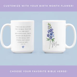 Custom Name and Bible Verse Mug Birth Month Flower