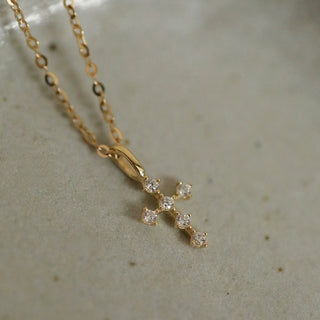 "Redeemed" 14k Gold Fill Sterling Silver Cubic Zirconia Cross Necklace