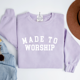 Made to Worship- Heavy Weight, Comfort Cotton Christian Crewneck Sweatshirt