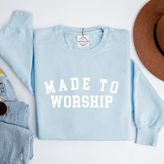 Made to Worship- Heavy Weight, Comfort Cotton Christian Crewneck Sweatshirt