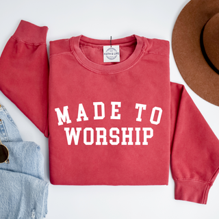 Made to Worship- Light Weight, Comfort Cotton Christian Crewneck Sweatshirt