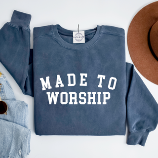 Made to Worship- Light Weight, Comfort Cotton Christian Crewneck Sweatshirt