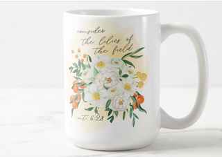 Consider the Lilies Watercolor Floral Christian 15oz Ceramic Coffee Mug