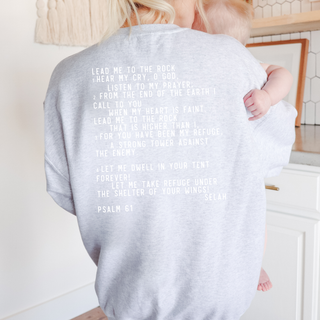 In the Lord I Take Refuge Psalm 61 Crewneck Sweatshirt - Front and Back Design - March 2026 Collection