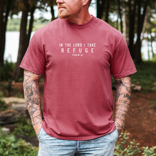 In the Lord I Take Refuge Psalm 61 Comfort Colors Tshirt - Front and Back Design - March 2026 Collection