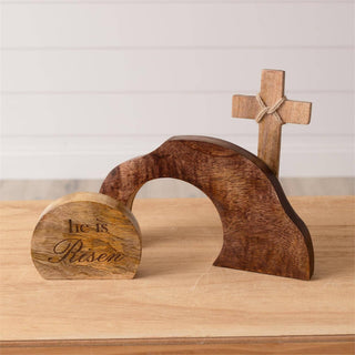 He Is Risen Mango Wood Shelf Sitter (PC)