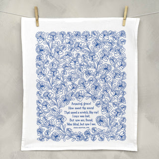 Amazing Grace Hymn Tea Towel - Blue