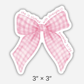 Coquette Bow Bible Sticker | She is Clothed with Strength | Christian stickers | Faith stickers