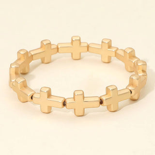 Metal Cross Beaded Stretch Bracelet