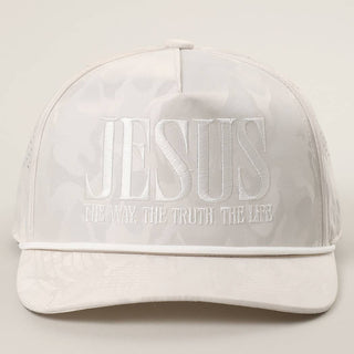 JESUS Embroidered White Camo Trucker Hat