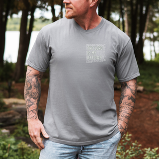 In the Lord I Take Refuge Psalm 61 Comfort Colors T-shirt - Front Only Pocket Design - March 2026 Collection